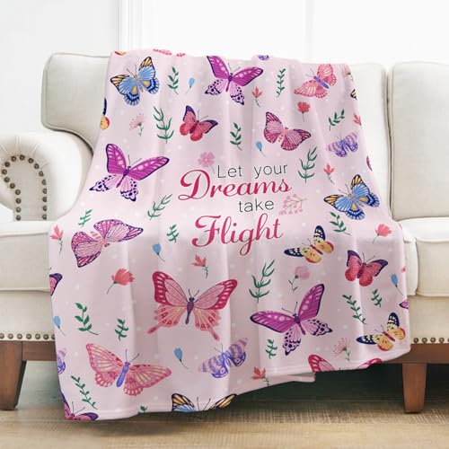 Levens Christian Butterfly Throw Blanket Gifts for Women Girls, Birthday Valentines Colorful Butterfly Floral Blanket for Butterflies Lovers Adult Decor for Couch Home Bed 50"x60" - color: Colorful Butterfly Floral Flower Pink, size: 50"x60"