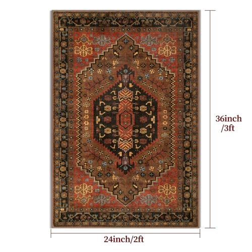 Ciicool Small Area Rug, 2x3ft Red Boho Rug, Ultra Soft Entry Rugs for Entryway, Non-Slip Washable Rugs Oriental Low-Pile Indoor Mat Floor Carpet for Entrance Bedroom Kitchen Bathroom Foyer Decor - color: Red/Gold, size: 2' X 3' (Rectangular)