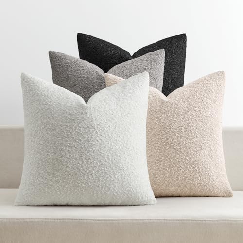 MIULEE Pack of 4 Decorative Textured Boucle Throw Pillow Covers 18x18 Inch Black White Accent Solid Pillow Cases Soft Couch Cushion Covers Modern Farmhouse Boho Chair Sofa Bed Livingroom Home Decor - color: Black White, size: 18" x 18" (Pack of 4)