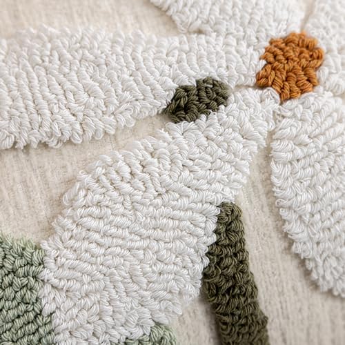 Summer Daisy Throw Pillow Covers 18x18 Inch Set of 2, Chenille Embroidered Pillowcase with 3D Tufted White Flowers Sage Green Leaves, Boho Decorative Cushion Covers for Couch Sofa Bed - color: White, size: 18" x 18" (Pack of 2)