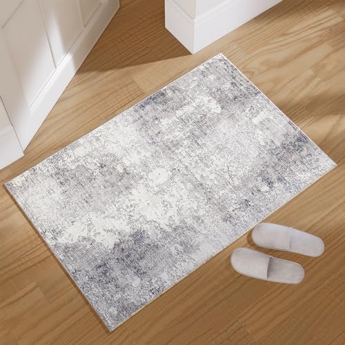 2x3 Washable Small Rugs for Entryway: Area Rug Non Slip Door Mat Indoor Entrance Soft Low Pile Throw Rugs for Inside Front Door Floor Bedroom Bedside Kitchen Nursery Kids Room Entry Home Office - color: Purple and Cream, size: 2' x 3' (Rectangular)