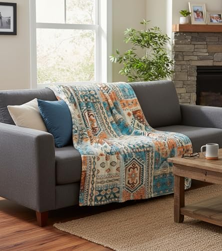 Aipon Boho Aztec Throw Blanket 50"x 60", Western Indian Native American Blanket Southwestern Decor, Orange Teal Soft Cozy Lightweight Throws Blankets Gifts for Women Men Couch Bed Sofa Chair - color: Orange Teal, size: 50.00'' × 60.00''