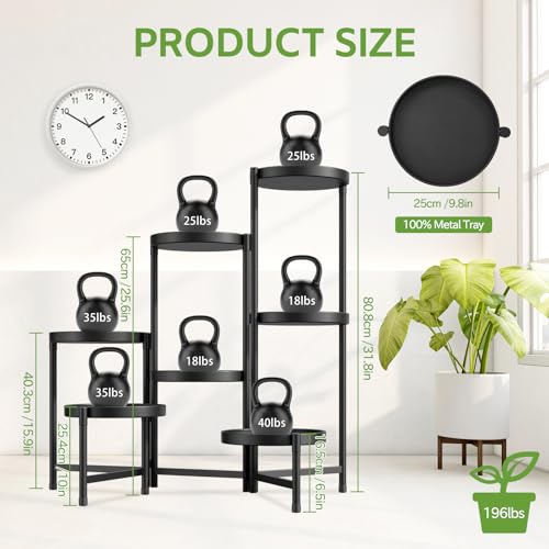 iDavosic.ly 7 Tier Large Plant Stand Indoor with 10 Inch Wide Tray, Tiered Corner Metal Outdoor Flower Display Holder Shelf, Folding Tall Rack for Patio Porch Living Room, Modern Black - color: Black, size: 7 Tiers