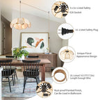 3-Light Hanging Lights with Plug in Cord, 14.3FT Stepless Brightness Flower Shaped Hanging Lamp with On/Off/Dimmable Switch, Boho Handwoven Chandelier Rattan Pendant Light for Bedroom Nursery (Cream）