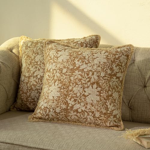 Decorative Throw Pillow Covers, Set of 2 (Floral Cider Brown, 18" x 18" (Pack of 2)) - color: Floral Cider Brown, size: 18" x 18" (Pack of 2)