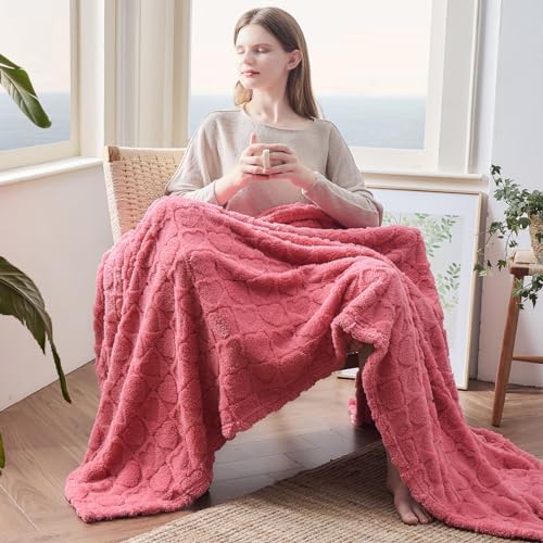 NEWCOSPLAY Super Soft Throw Blanket Coral Pink Love Premium Silky Flannel Fleece 3D Heart Checkered Lightweight Bed Blanket All Season Use (Coral Pink Love, Throw(50"x70")) - color: Coral Pink Love, size: Throw(50"x70")