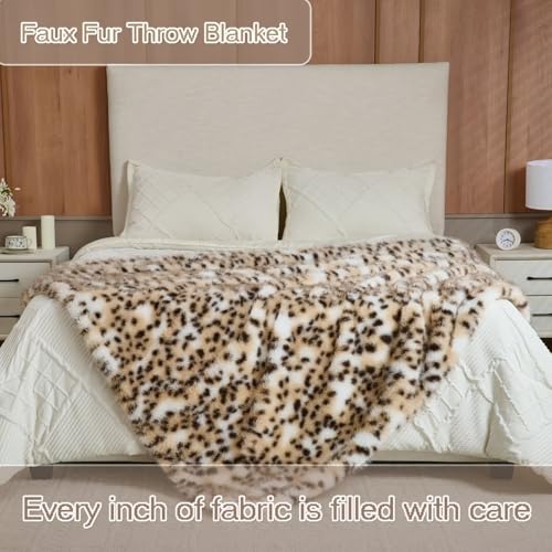 Luxury Fluffy Faux Fur Throw Blanket,Thick Fluffy Silky Fuzzy Cozy Blanket,Plush Blankets for Couch, Sofa, Chair, Bed-Leopard Print,50x60 Inches - color: Leopard Print, size: Throw (50" x 60")