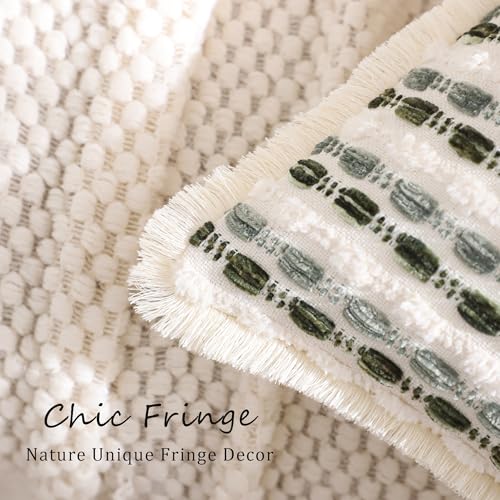 LUOYEHK Chenille Striped Throw Pillow Covers 12x20 Inch Set of 2 Boho Decorative Pillowcases with Fringe Farmhouse Neutral Dark Green Cushion Covers for Couch Sofa Bed Living Room - color: Green Gray, size: 20" x 12" (Pack of 2)