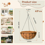 Metal Hanging Baskets for Plants Outdoor 4 Pack Round Metal Wire Hanging Basket Planter (Grid, 10 Inch) - size: 10 Inch, style: Grid