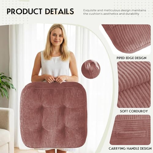 11In Washable Floor Pillow for Adults, Yoga & Meditation Cushion with Handle, Square Large Pillows Seating with Removable Tufted Corduroy Cover for Tatami Living Room Board Games (Pink) - color: Pink