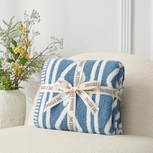 Snuggle Sac Ultra Soft Boho Throw Blanket for Couch Bed Sofa 50x60 inches, Reversible Geometric Blanket with Diamonds Microfiber Fluffy Fuzzy Cozy Knit Soft Throws Birthday Gifts for Women - color: Blue Boho, size: Throw(50"x60")