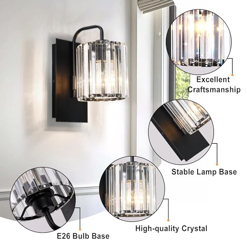 Grneric Crystal Wall Sconces,Black Sconce Wall Light Fixtures Modern Sconces Wall Lighting Single Indoor Wall Sconce for Living Room Bathroom Hallway Stairway Bedroom 10 Inch - color: Crystal Glass Sttyle