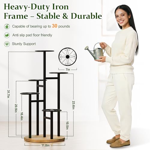 Metal Black Plant Stand Indoor Outdoor,5 Tier Tall Flower Pot Holder Potted Display Rack Shelf, Heavy Duty Plant Shelf for Patio Garden Balcony Living Room Bedroom - BlackS - color: BlackS, size: 5-tiers