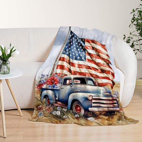 YeeJu Patriotic Throw Blanket 4th of July Memorial Day Fourth of July Throw Blanket for Couch Bed Soft Fuzzy Fleece Blankets Stars and Stripes Red White Blue American Flag Veteran Blanket 50x60 - color: Flag-10, size: 50"x60"