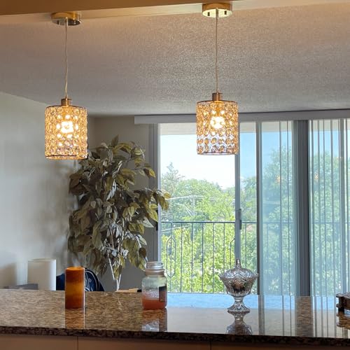 TISLYCO Modern Crystal Pendant Light Fixtures Set of 2, Ceiling Hanging Crystal Chandelier Over Kitchen Island Sink Lighting,Chrome Pendant Lighting For Dining Room, Bathroom, Hallway, EntryWay,Closet - color: 5.9"x5.5"-2*Silver pendant light