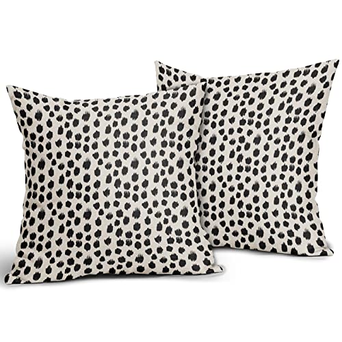 Polka Dot Pillow Covers 16x16 Set of 2 Stylish Black Cream Throw Pillows Boho Design Decorative Outdoor Modern Bohemian Pillowcase Square Cushion Cover Linen Pillow Case for Home Sofa Couch Bed - color: Black Dots, size: 16" x 16" (Pack of 2)