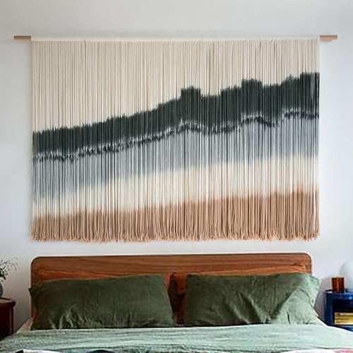 IOWER Large Macrame Wall Hanging Dip Dye Craftsmanship Fiber Yarn Wall Art Boho Wall Decor Home Decor 57''W x 35''L - color: green1