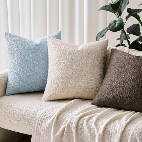 Pack of 2 18x18 Inch Decorative Boucle Throw Pillow Covers Textured Square Pillowcaes Accent Solid Cozy Soft Cushion Covers Home Decor for Sofa Couch Living Room Home Decor,Coastal Light Blue - color: Light Blue, size: 18" x 18" (Pack of 2)