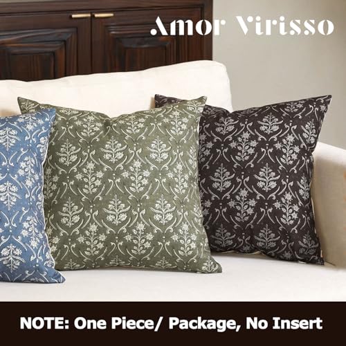 Amor Virisso Floral Pillow Covers 18x18 Inch Farmhouse Block Print Pillow Cover Accent Square Neutral Modern Decorative Throw Pillow Covers for Living Room Couch Bed Sofa Chair, Black - color: Black, size: 18" x 18" (Pack of 1)