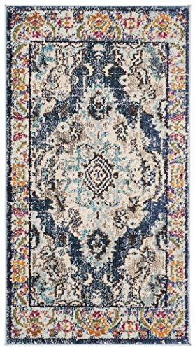 SAFAVIEH Monaco Collection Area Rug - 2'2" x 4', Navy & Light Blue, Non-Shedding & Easy to Clean, Distressed Medallion Design, Ideal for Front Door, Kitchen, Entryway, Accent Space (MNC243N) - color: Navy/Light Blue, size: 2'2" x 4' (Rectangular)