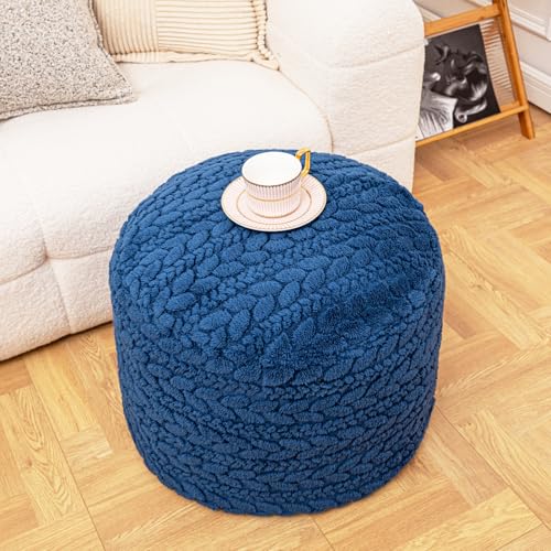 Asuprui 20x14 Inch Unstuffed Ottoman Pouf Cover – Lightweight Foot Rest, Floor Bean Bag Chair, Storage Pouf for Living Room, Bedroom & Balcony (Filler Not Included) (Navy Blue) - color: Navy Blue