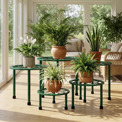 Metal Plant Stand Indoor Outdoor,Indoor Plant Stands for Patio Rust Proof,Heavy Duty Flower Pot Stands for Multiple Plant,Brown Potted Plant Holder for Garden Home (5 Pack Green) - color: Green