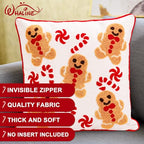 Whaline 2 Pcs Christmas Tufted Throw Pillow Covers Xmas Red White Gingerbread Man Candy Cane Pillowcase Winter Pillowslip Cushion Cover for Sofa Couch Bed Home Party Decor, 18 x 18 Inch