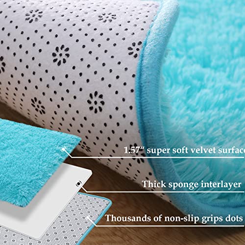 Merelax Modern Soft Fluffy Small Shaggy Rug for Bedroom Livingroom Dorm Kids Room Indoor Home Decorative, Non-Slip Plush Furry Fur Area Rugs Comfy Nursery Accent Floor Carpet 2x3 Feet, Teal - color: Teal, size: 2' x 3' (Rectangular)