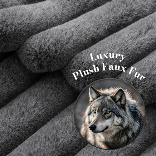 Amélie Home Faux Fur Throw Blanket for Couch, Ultra Cozy Fuzzy Fluffy Fur Luxurious Soft Striped Plush Gift Blankets for Family Sofa Chair Bedroom, 55"x70", Cationic Wolf Gray - color: Cationic Wolf Gray, size: Throw(55"x70")