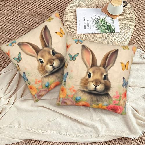 Easter Bunny Flower Throw Pillow Covers 18 X 18 Inch Set of 2 Pillow Cases Decoration Cushion Cover for Sofa Bedroom Living Room Outdoor - color: Easter Bunny Flower