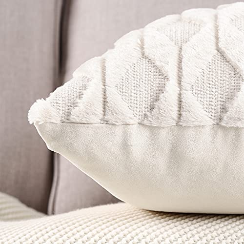 MADIZZ Set of 2 Soft Polyester Short Wool Velvet Decorative Throw Pillow Covers 16x16 inch Beige Square Luxury Style Cushion Cases Pillow Shell for Sofa Bedroom - color: Cream Beige, size: 16" x 16" (Pack of 2)