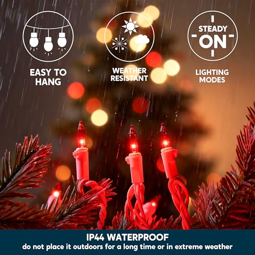 Joiedomi Christmas String Lights Indoor,100 Count Mini Red Light,21.4 FT Lighting Decor for Patio Dorm Classroom Bedroom Holiday Wedding Party Garland Birthday Festival,White Wire - color: Red, size: 100ct