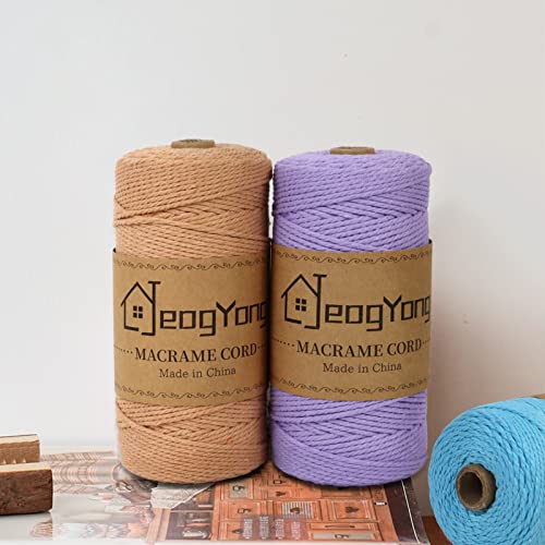 JeogYong Macrame Cord 2mm x 218 Yards, 3-Strand Twisted Natural Cotton Rope, Cotton String Coloured Craft Cord for Plant Hanger Wall Hanging Knitting Crafts, Brick Red Color - color: Brick Red