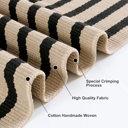 KIMODE Front Door Mats 24"x35", Reversible Washable Farmhouse Front Porch Rug Decor, Striped Layered Door Mats Outdoor, Black and Khaki Cotton Hand Woven Rugs for Entryway,Kitchen,Bathroom - color: Black/Khaki Stripes, size: 2' x 3' (Rectangular)