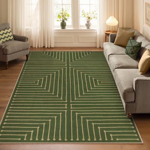 Lahome Neutral Geometric Green Easy Jute Rug, 5x7 Outdoor Rug Washable Carpet for Living Room, Farmhouse Rhombus Non Slip Non Shedding Low Pile Dining Room Carpet for Under Table Bedroom Patio - color: Green/Nature, size: 5 x 7 feet