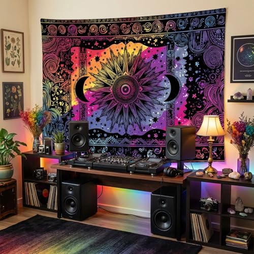 Lifeel Hippie Sun Moon Tapestry, Neon Aesthetics Bohemian Tapestries for Bedroom Living Room Dorm, 36x48 inches - color: Colorful, size: 48"L x 36"W