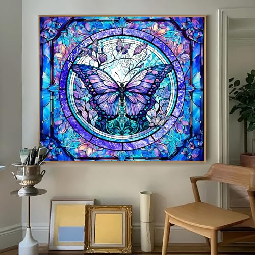 Stained Glass Butterfly Tapestry Wall Hanging Botanical Floral Plant Wall Art Moth Wall Tapestry Aesthetic Vintage Butterfly Flowers Decor for Home Decor Bedroom Living Room Dorm Decor 59x51in - color: S03-Butterfly