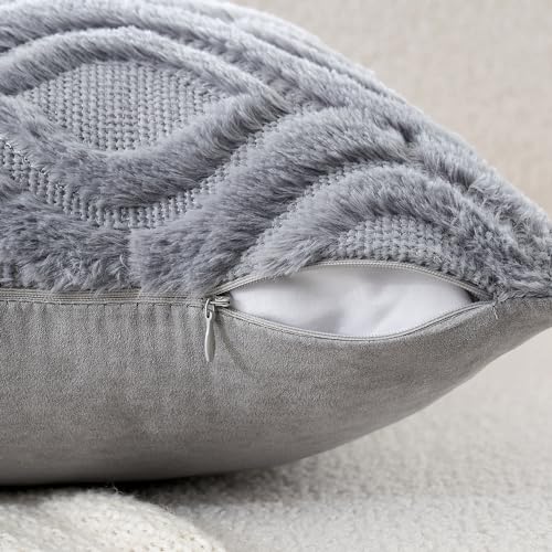 MIULEE Grey Blue Throw Pillow Covers 18x18 Inch, Soft Winter Plush Faux Wool Couch Pillow Covers Set of 2 Decorative Farmhouse Boho Throw Pillows for Sofa Living Room Bed - color: Grey Blue, size: 18" x 18" (Pack of 2)