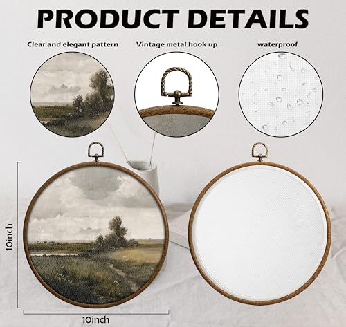 QKX Round Wall Decoration, Nature Wilderness Scenery Wall Art, Printed Canvas Wall Hanging for Bedroom Kitchen Home Office, Living Room Wall Art, Dorm Decor, Circular Wall Hanging with Hooks,23 - color: Vintage22