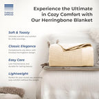 THREAD SPREAD Organic GOTS Certified Cotton Blanket, Twin/Twin XL - 350 GSM, Antistatic, Fuzzy Soft, Lightweight, Sofa, Camping & Travel, All-Season Herringbone Throw, Biege + Stylish Bonus Tote Bag - color: Herringbone - Beige, size: Twin / Twin XL