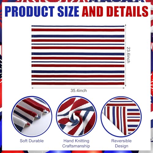 Moucuny Red Blue White 4th of July Striped Rug 250th Anniversary Mat Patriotic Outdoor Front Porch USA Door Mat Welcome Layering Rug 4th of July Doormat for Entryway Farmhouse Decor (2' X 3')