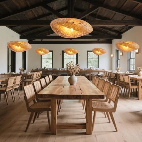 23.62" Bamboo Light Shade,Hand-Woven Bamboo Rattan Hanging Lamp Shade Wicker Chandelier Shade,for Dining Living Bedroom Kitchen Farmhouse 1-Pack - color: Bamboo 23.62 in 1-Pack