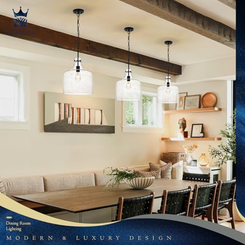 12" Black Seeded Glass Pendant Light, Modern Hand-Blown Bubble Glass Hanging Ceiling Light Fixture for Kitchen Island, Dining Room, Hallway, Farmhouse Entryway, E26 Dimmable Pendant Lighting - color: Chain Black-Seeded Glass
