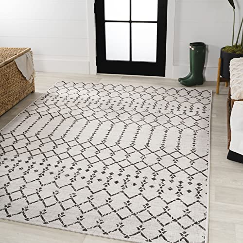 JONATHAN Y Moroccan Geometric Indoor Outdoor Area Rug 5X8 Cream/Black, Ourika Textured Weave for Backyard, Patio, Porch, Easy-Cleaning, High Traffic, Pet-Friendly, Non-Shedding (SMB108I-5) - color: Cream/Black, size: 5'3" x 7'7" (Rectangular)