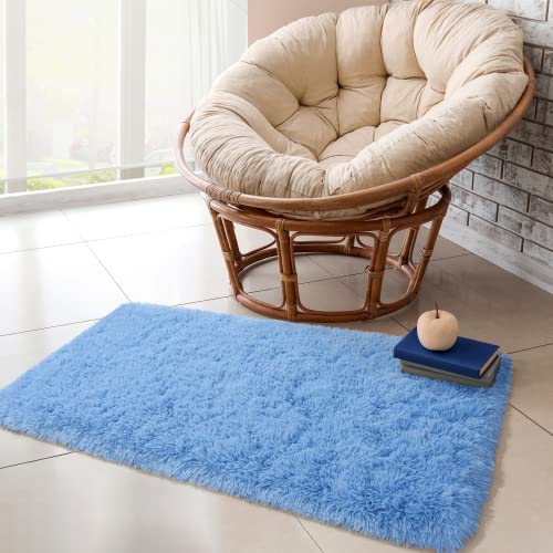 Chicrug Soft Runner Rug for Bedroom Living Room Plush Fluffy Rug 2x4 Feet, Shag Furry Runner Rug Carpet Non Shedding for Nursery Children Kids Girls Room Home Decorative, Cobalt Blue - color: Cobalt Blue, size: 2' x 4' (Runner)