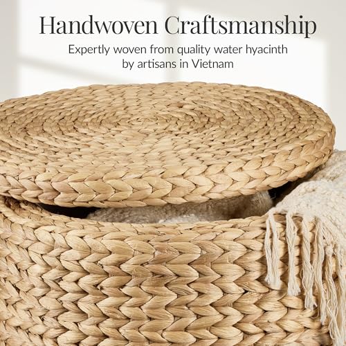 Best Choice Products 17" Round Storage Ottoman W/Lid, Handwoven Water Hyacinth Footstool, Footrest w/Wooden Legs, Accent Side Table, Storage Container, Plant Stand - Natural - color: Natural