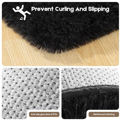 Black Area Rugs 9x12 Living Room Bedroom, Fluffy Large Rug Soft Shag Non-Slip Carpet for Kids Boys and Girls Room Dorm Home Decor (9ft x 12ft) - color: Black, size: 9' x 12' (Rectangular)