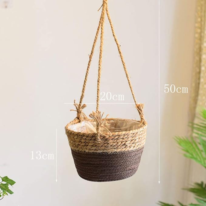 WYSRJ 8inch Jute Rope Hanging Planter Woven Plant Basket Macrame Plant Hangers Plant Holder Basket Decorative Storage Baskets for Plants Pots Home Decor