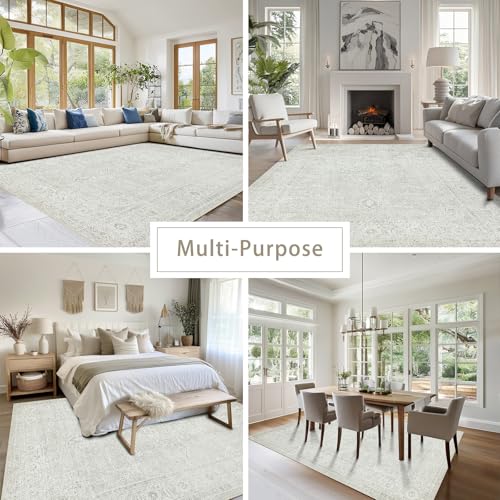 Srugn Washable Rugs 5x7 Area Rugs for Living Room,Bedroom,Large Carpets,Ultra Soft Faux Wool Retro Dining Room Rug,Non Slip&Non-Shedding Low Pile Vintage Rugs for Home Office,Concrete Grey - color: Concrete-grey, size: 5' x 7' (Rectangular)