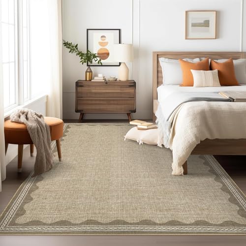 Garvee Living Room Rug 4x6 Washable Rug Modern Bordered Accent Rugs for Bedroom Ultra Soft Non Slip Lightweight Floor Cover Low Pile Stain-Resistant Foldable Carpet for Living Room Nursery Dorm Jute - color: Border Jute, size: 4' x 6' (Rectangular)